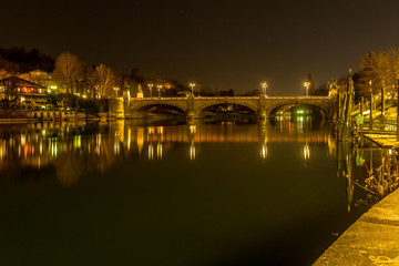 Fototapeta premium Bridge, panorama of turin at sunset