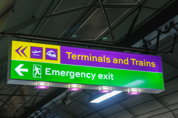 Sign to terminals and trains at Heathrow Express, Heathrow Airport