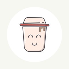 Cup with mouth and eyes. Colored beautiful doodle cup character in flat designs. Hot coffee and tea. Vector illustration.