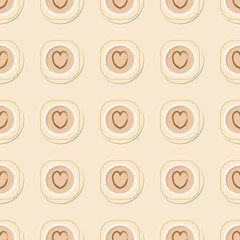 Seamless pattern with coffee cups and hearts. Vector illustration.