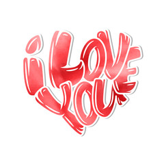 Big heart with lettering - I love you, typography poster for Valentines Day, cards, prints.