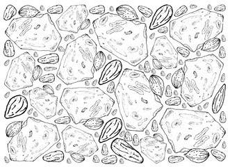 Hand Drawn of Delicious Torrone or Nougat Background