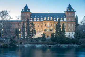 Fototapeta premium Castle at the park of valentino in turin. Panorama of Turin