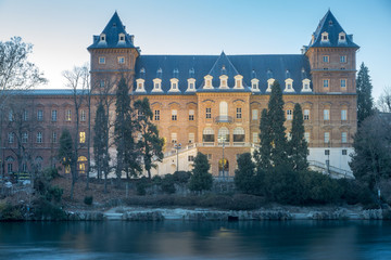 Fototapeta premium Castle at the park of valentino in turin. Panorama of Turin