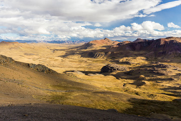 Cordillera Vilcanota scenic landscape mountains range ridge peaks view, Peru.