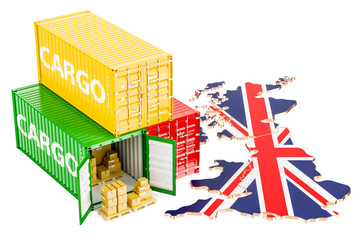 Cargo Shipping and Delivery from Great Britain concept, 3D rendering
