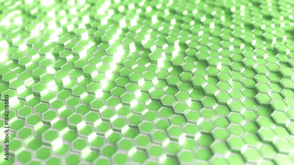 Poster futuristic light green hexagonal prisms motion background, seamless loop