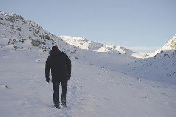Man walking through Blefjell mountain area.