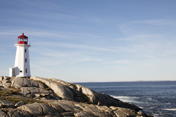 Peggys Cove Lighthouse, Nova Scotia, Canada along rocky shores
