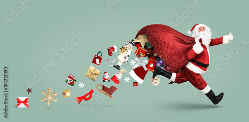 "Weihnachtsmann mit einem Sack voller Geschenke!" Stockfotos und