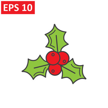 Christmas mistletoe flat icon for apps and websites