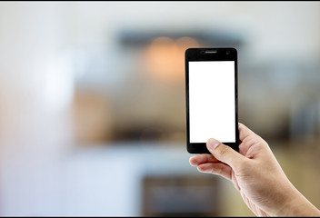 hand hold phone take photo kitchen room