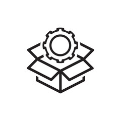 Engineering Solutions Icon. Gear and Cardbox. Product Symbol.