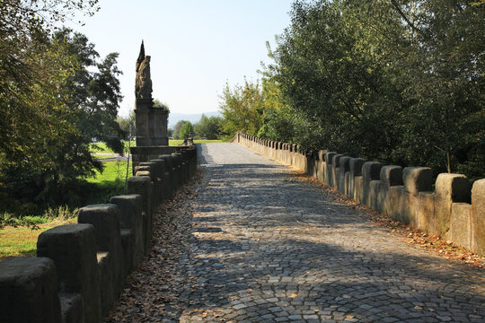 Old Town bridge  over Ploucnice river in Decin. Czech Republic