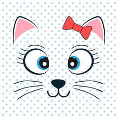 Portrait Cute white kitten with pink bow.