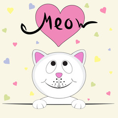 Cute kitty girl saying Meow.  Greeting card.