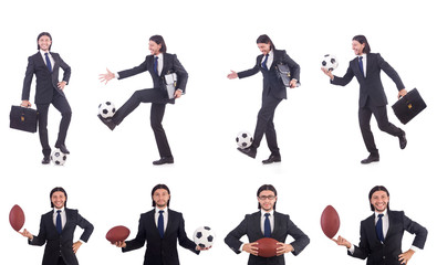 Obraz premium Man with football isolated on white