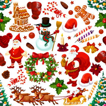 Christmas decoration gifts vector seamless pattern