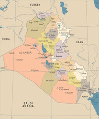 Iraq Map - Vintage Detailed Vector Illustration