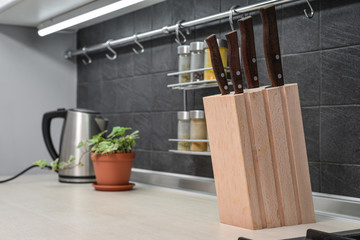 Kitchen utensils on work top