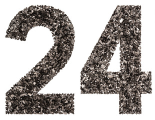 Arabic numeral 24, twenty four, from black a natural charcoal, isolated on white background