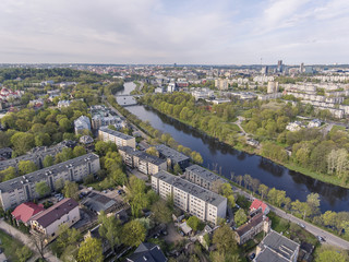 Aerial view over Vilnius Antakalnis district, Lithuania. During early spring time.