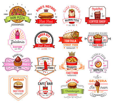Fast food restaurant, cafe and pizzeria badge
