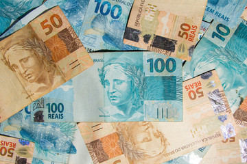 Notes of Real, Brazilian currency. Money from Brazil.