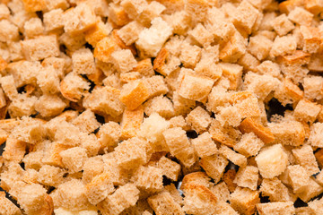 Grain croutons close up. Dry slices of bread.