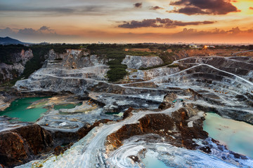 opencast mining quarry with beautiful sunset