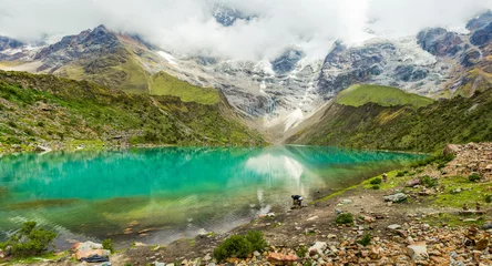 Gordijnen Humantay lake in Peru on Salcantay mountain in the Andes © creativefamily