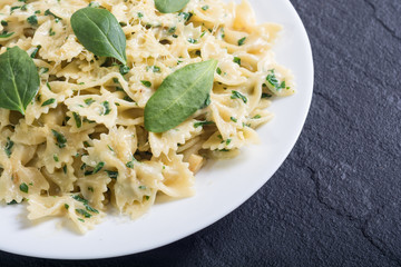 Pasta with baby spinach