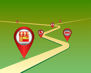 Flat colored Map pointer icon on Map. store, hotel, Gas station, hospital, post office, restaurant. Vector illustration design.