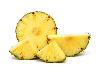 sliced pineapple on white background