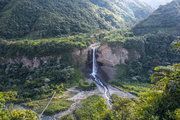 Bridal veil (Manto de la novia), waterfall in Cascades route, Banos, Ecuador