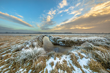 Frozen river in northern part of the province of Drenthe