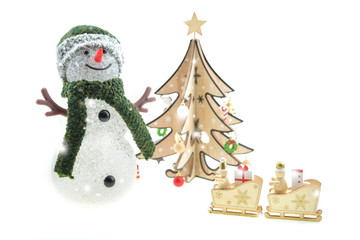 Christmas background with Christmas tree and snowman