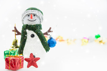 Christmas background with Christmas tree and snowman