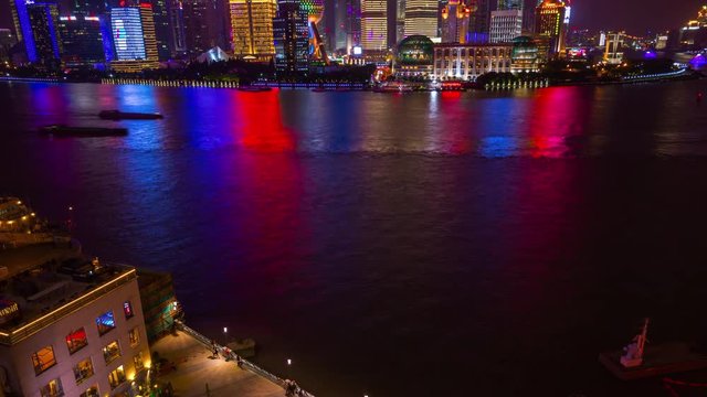 night time shanghai city traffic river pudong bay panorama 4k timelapse china
