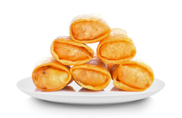 Spring rolls in white plate on white background