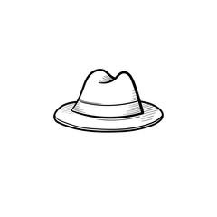 Vector hand drawn fedora hat outline doodle icon. Trilby sketch illustration for print, web, mobile and infographics isolated on white background.