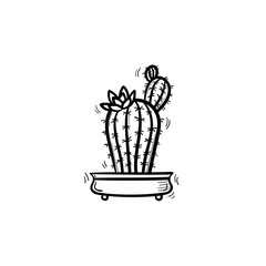 Vector hand drawn cactus outline doodle icon. Decorative potted house plant sketch illustration for print, web, mobile and infographics isolated on white background.