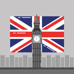 Fototapeta na wymiar big ben london flag england and buildings tower landmark vector illustration