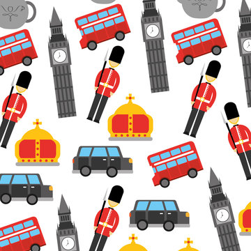 london and united kingdom city soldier crown taxi bus big ben icons