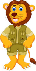 cute lion cartoon standing with laughing