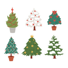 Christmas New Year tree vector icons ornament star xmas gift design holiday celebration winter season party tree plant.
