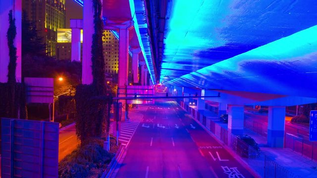 blue night illumination shanghai city famous traffic road junction view 4k timelapse china
