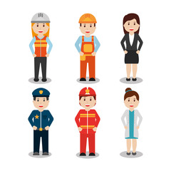worker set - office worker chef doctor fireman pilot policeman vector illustration