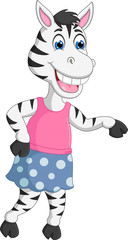 funny zebra cartoon standing with laughing and waving