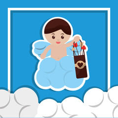 cute cupid angel love holding case arrow clouds vector illustration